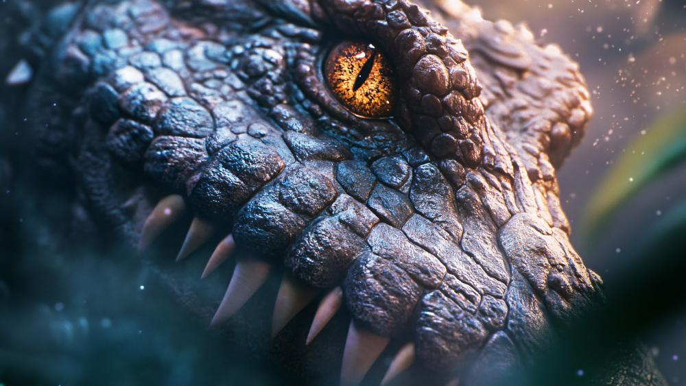 Amber Eyed Crocodile Guardian in Dreamlike Mist 5K Fantasy Wallpaper wallpaper