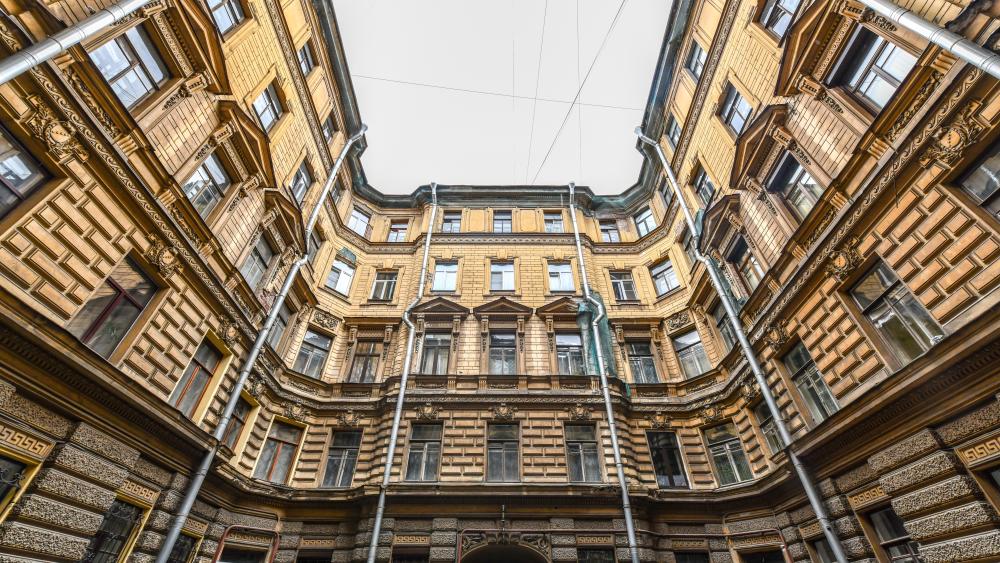 Golden Courtyard Facade in Historic Saint Petersburg wallpaper