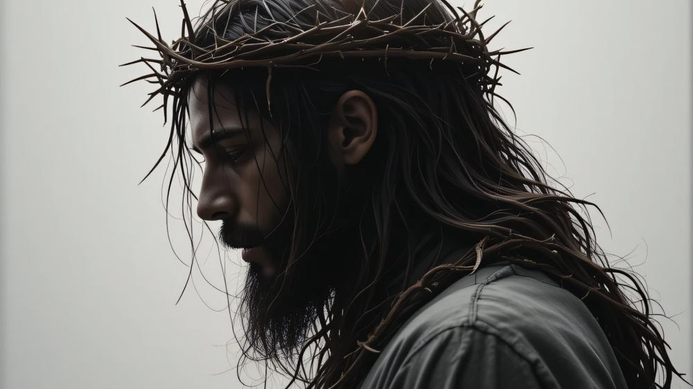 Crowned in Silence A Somber Portrait of Sacred Sacrifice wallpaper