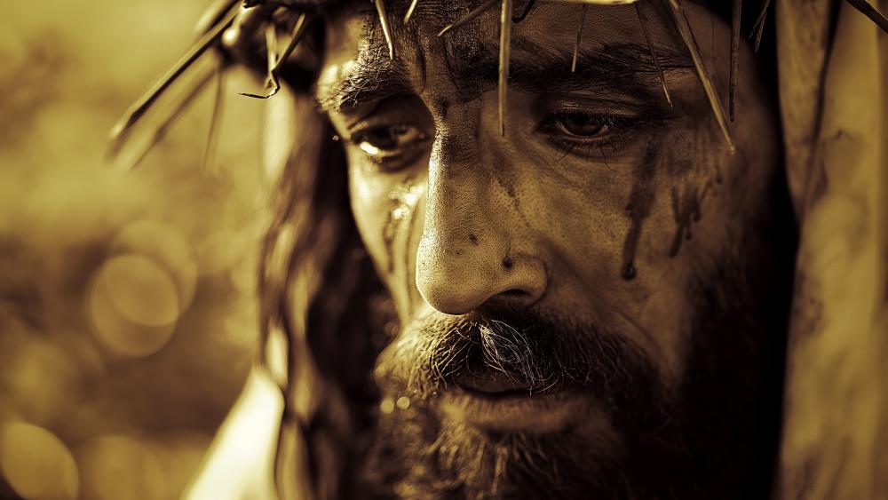 Sorrow and Redemption Portrait in Golden Light Fantasy Wallpaper wallpaper