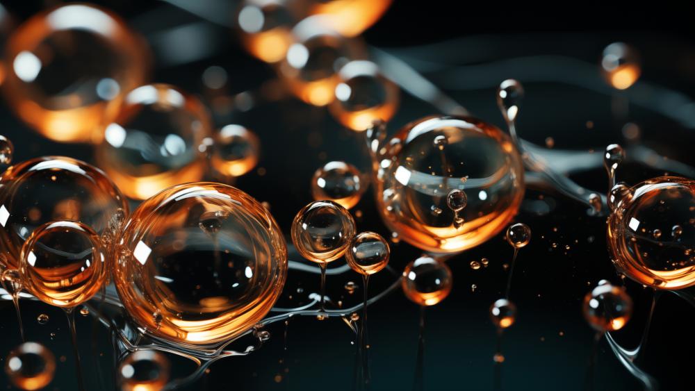 Amber Glass Bubbles Floating in Dark Liquid Abstract Depth wallpaper