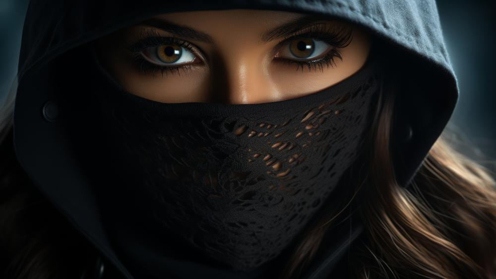 Midnight Veil Beauty Hooded Woman in Shadowed 5K AI Art wallpaper