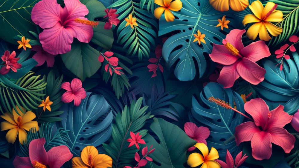 Tropical Neon Botanicals Seamless Floral Pattern in Lush Abstract 5K wallpaper