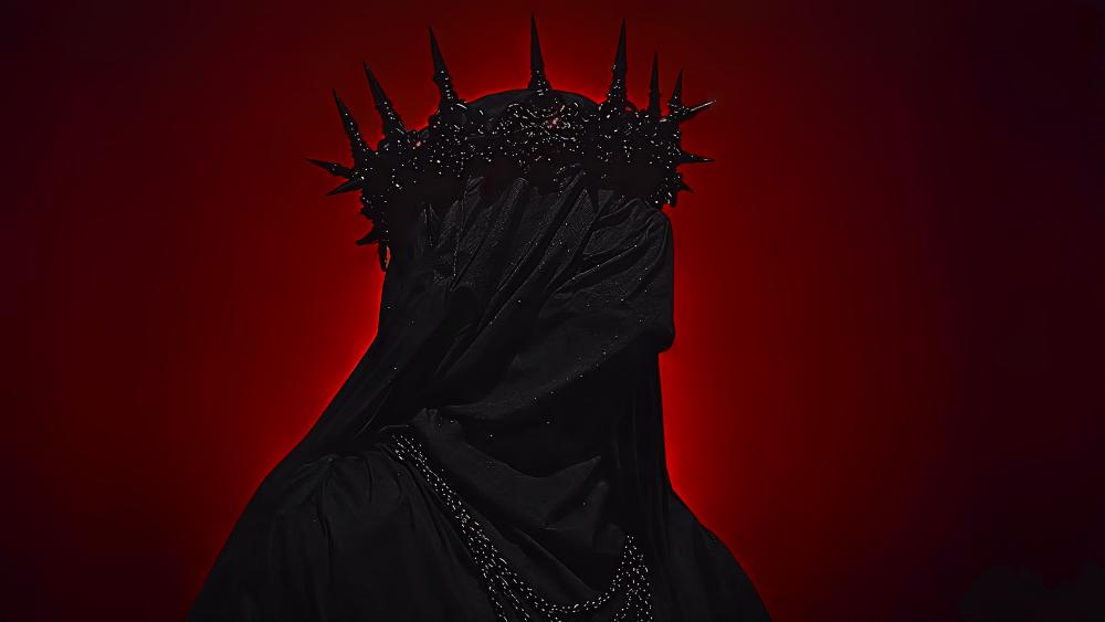 Veiled Sovereign Wearing a Crown of Thorns in Crimson Shadow wallpaper