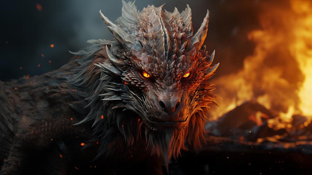 Ember Crowned Dragon Guardian in a Storm of Fire wallpaper