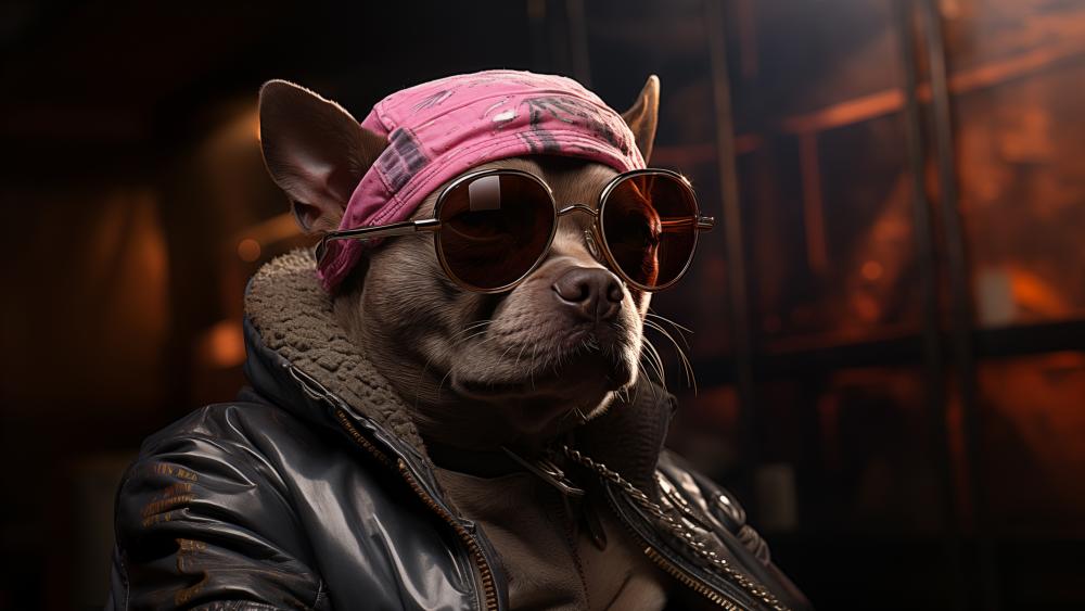 Cool Street Dog in Sunglasses and Leather Jacket 4K AI Wallpaper wallpaper
