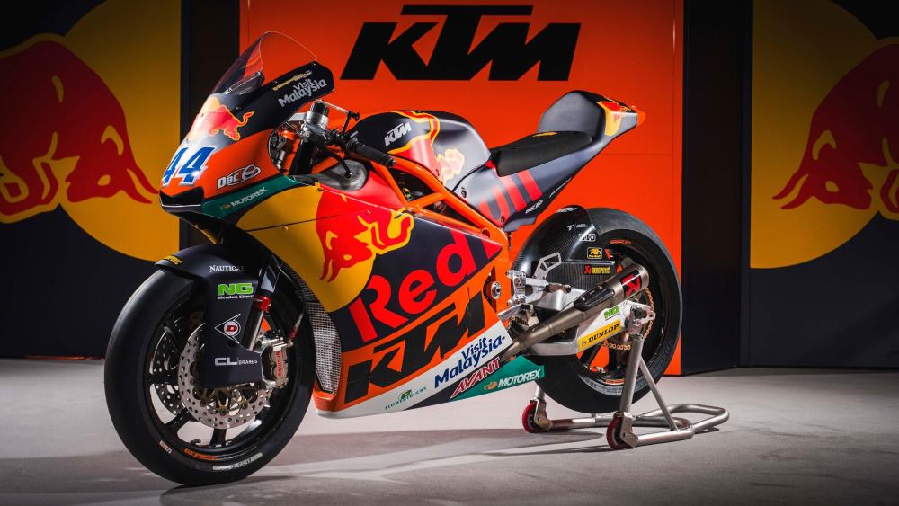 Red Bull KTM MotoGP Machine in Stunning 4K Garage Display wallpaper