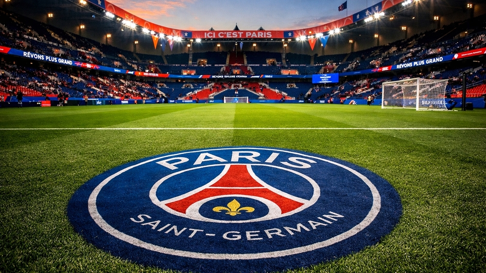 Paris Saint Germain Stadium Pitch Under Lights Matchday Atmosphere wallpaper