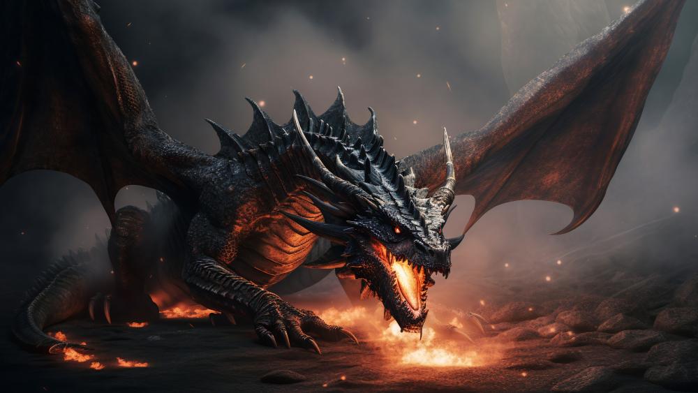Infernal Cryptid Dragon Unleashed in Smoldering Night wallpaper