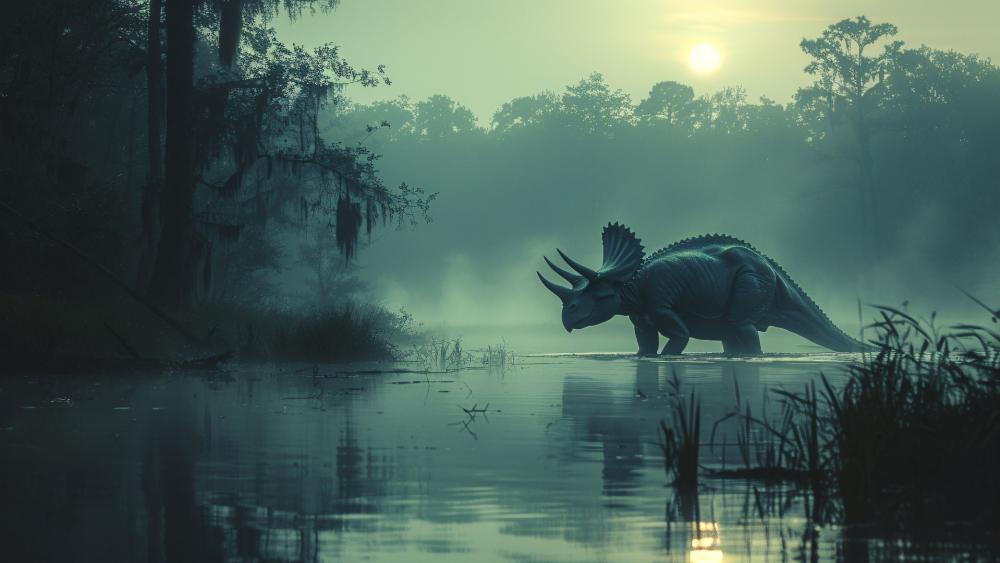 Dusk Sentinel of the Fogbound Jungle Lake wallpaper