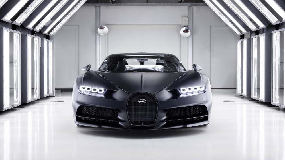 Matte Black Bugatti Chiron Sport Under Studio Light Tunnel wallpaper