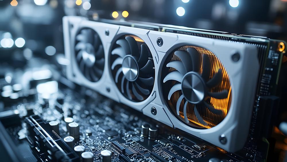 Triple Fan GPU Glow on Futuristic Circuit Board wallpaper
