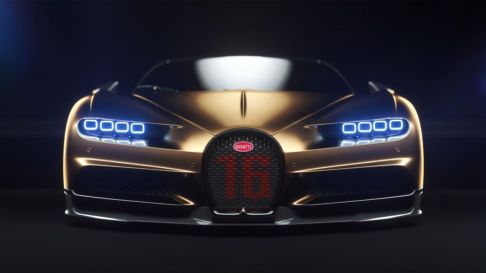 Golden Bugatti Chiron Front View 4K Hypercar Wallpaper wallpaper