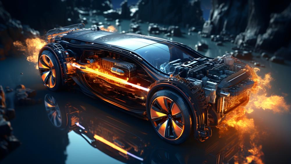 Inferno Circuit Futuristic Supercar in 5K AI Art wallpaper