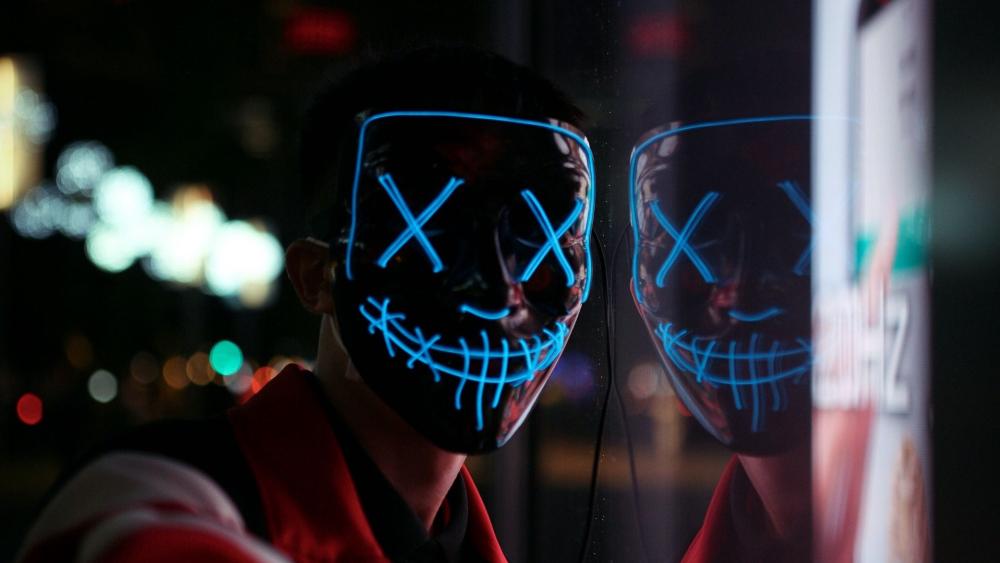 Neon XX Mask Grin in the Night City Glow wallpaper