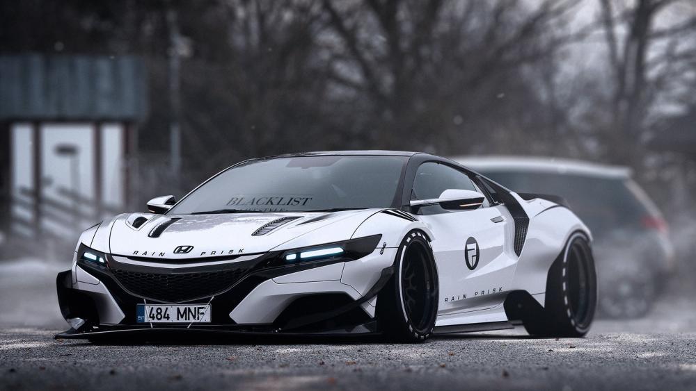 Sleek Honda Acura NSX Stance in Rainy Urban Haze wallpaper