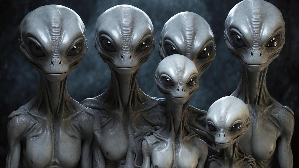 Council of Grey Aliens Beneath a Silent Cosmic Veil wallpaper