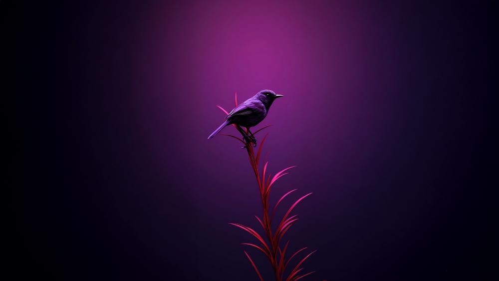 Midnight Violet Songbird on Crimson Reeds wallpaper
