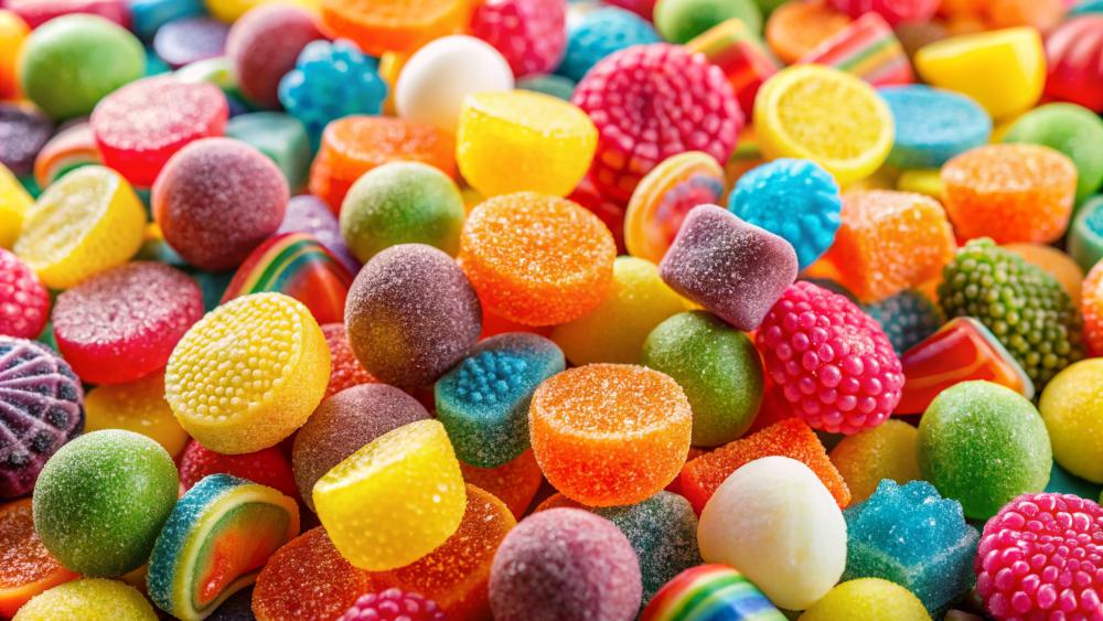 Vibrant 5K Gummy Candy Medley in Rainbow Colors wallpaper