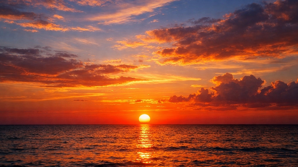 Blazing Ocean Sunset Beyond the Quiet Horizon wallpaper