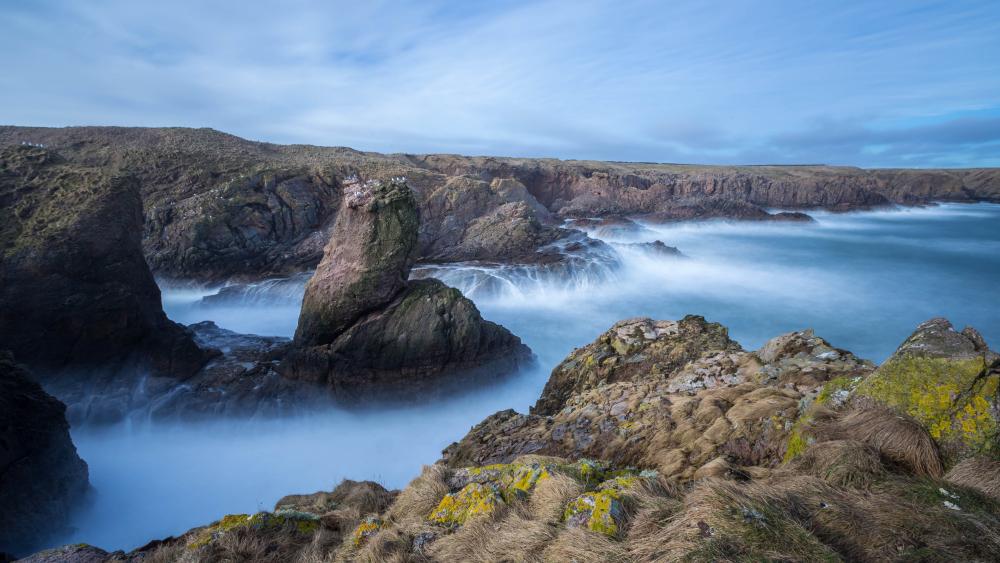 Misty Atlantic Cliffs and Lone Sea Stack in Crisp 4K wallpaper