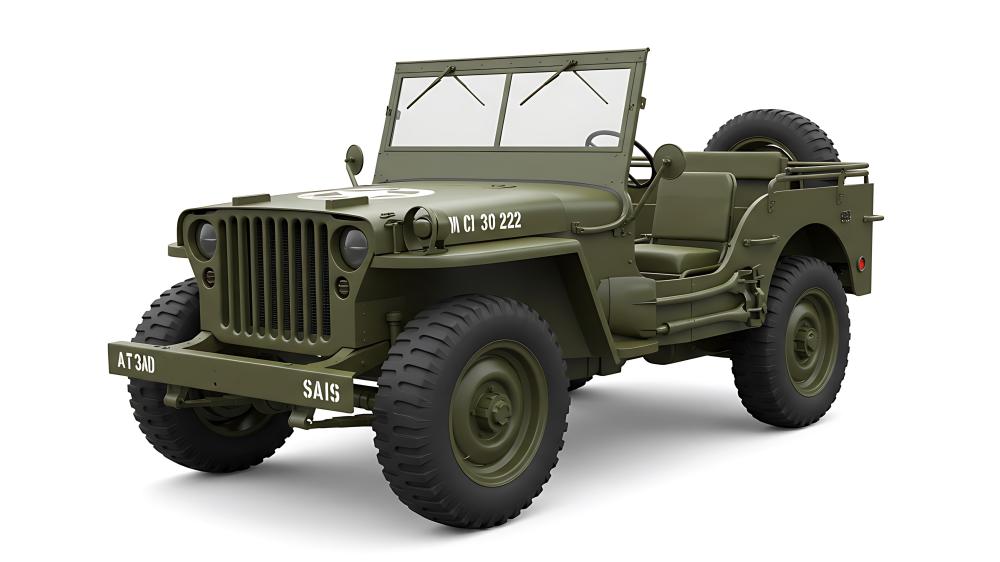 Classic Olive Military Jeep Render on Clean White Background 5K wallpaper