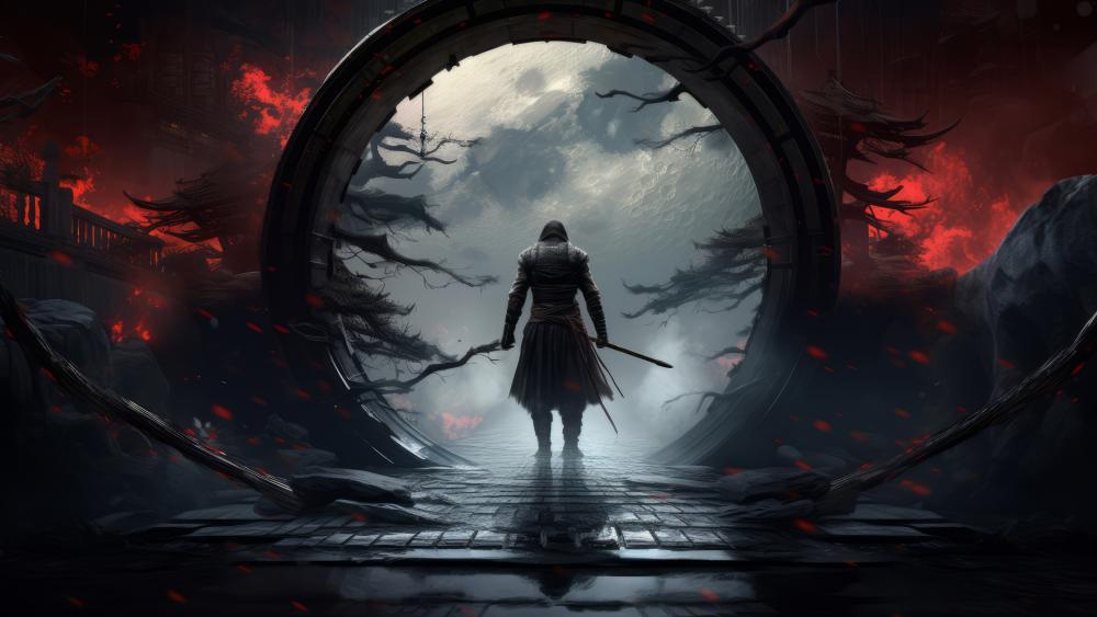 Ronin at the Crimson Portal in Cinematic 5K Anime Style wallpaper