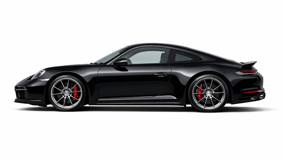Sleek Black Porsche 911 Profile on Clean White Background wallpaper