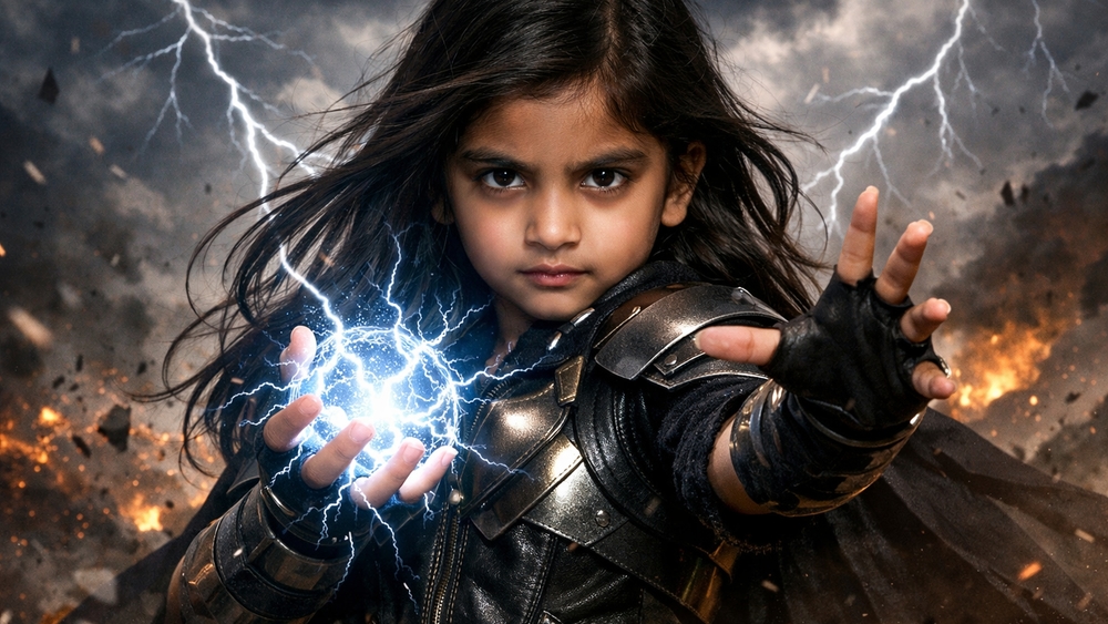 Stormborn Child Hero Harnessing Thunder Magic in Battle wallpaper
