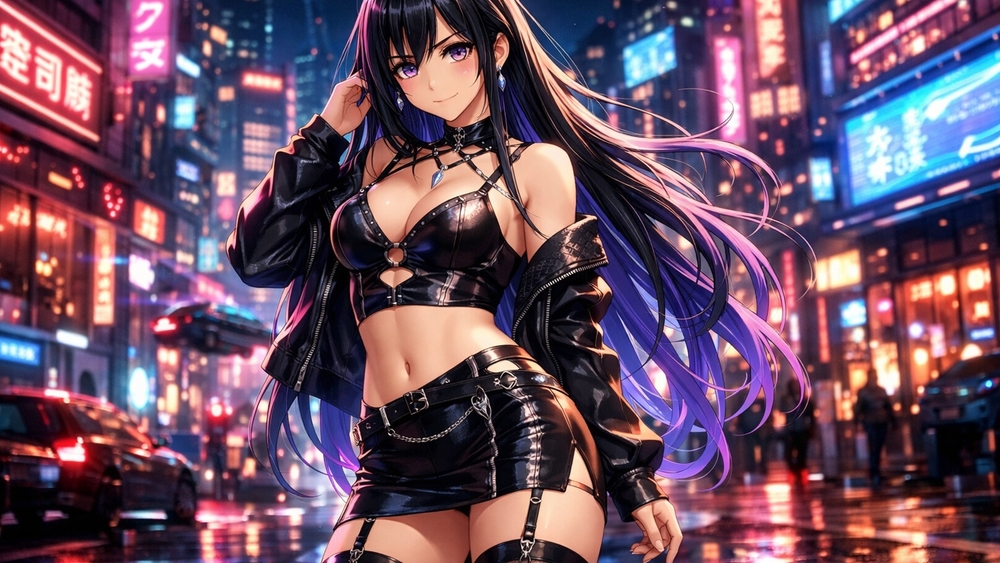 Neon Night Siren Anime Girl in Cyberpunk City Glow wallpaper