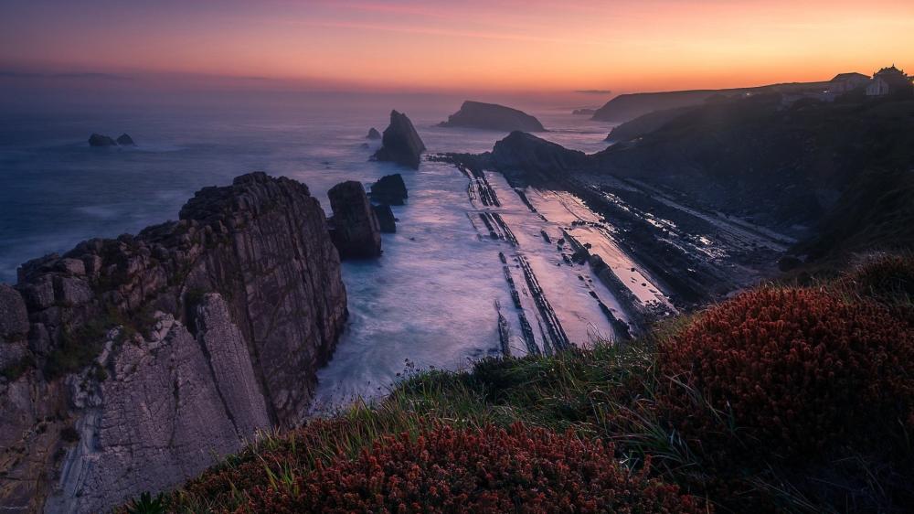 Dusk Over Galicia Death Coast Cliffs and Atlantic Horizon wallpaper
