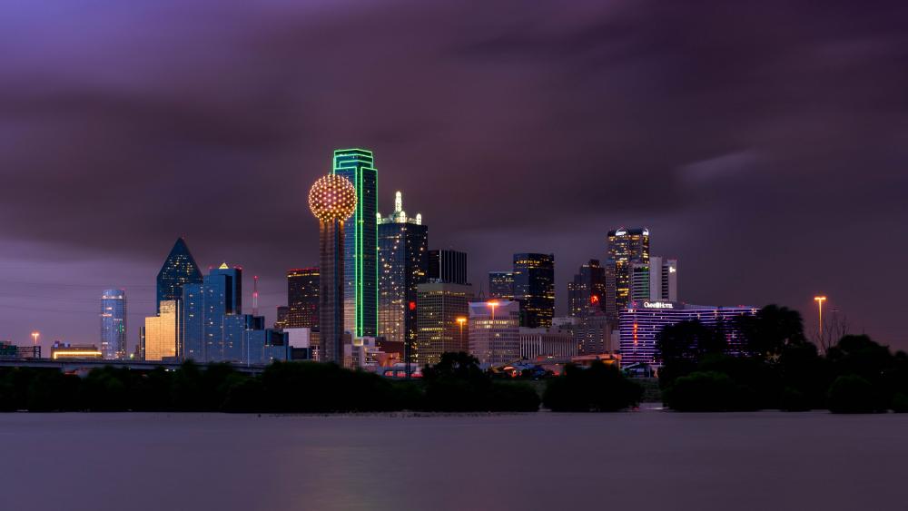 Dallas Texas Skyline at Night with Neon Glow in 4K wallpaper