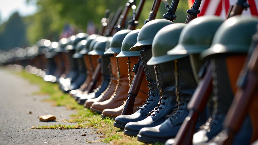 Steel Helmets and Polished Army Boots in Formation 4K Wallpaper wallpaper