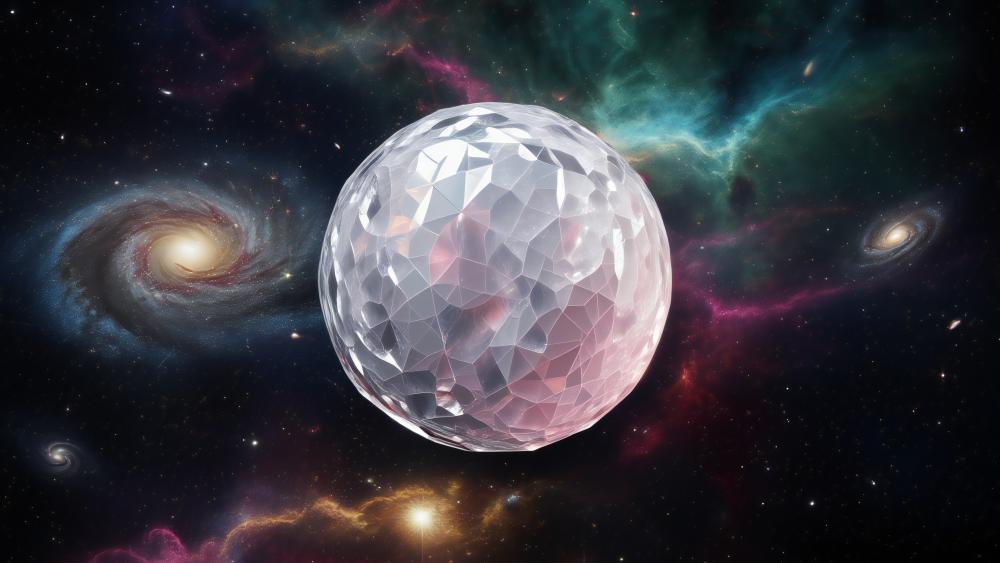 Prismatic Low Poly Planet Drifting Through Ethereal Cosmic Nebulae wallpaper