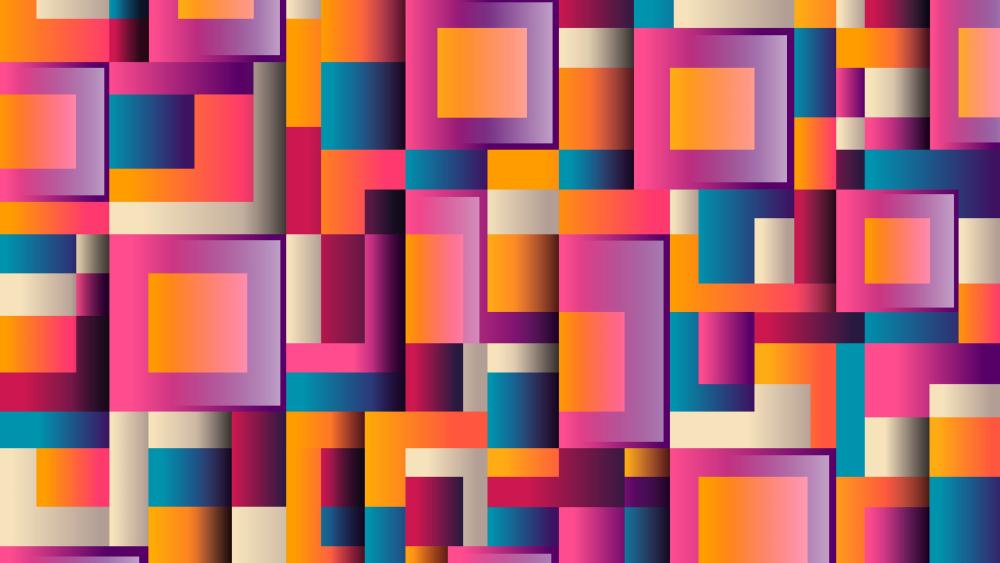 Vibrant Geometric Mosaic of Layered Squares in Neon Gradients wallpaper
