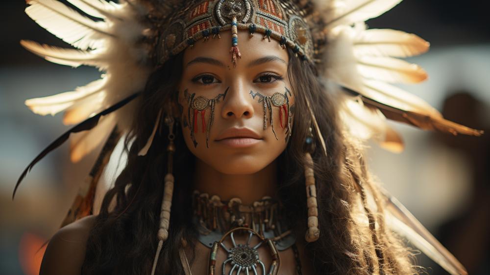 Feather Crown Shamaness in Cinematic Ritual Light 5K Fantasy Portrait wallpaper