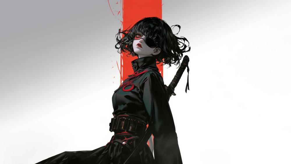 Crimson Slice Gothic Samurai Girl in Midnight Black wallpaper