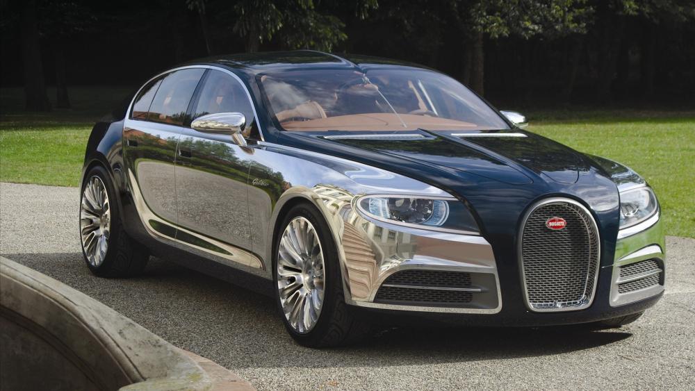 Bugatti 16C Galibier Concept Luxury Sedan in Polished Chrome Black wallpaper