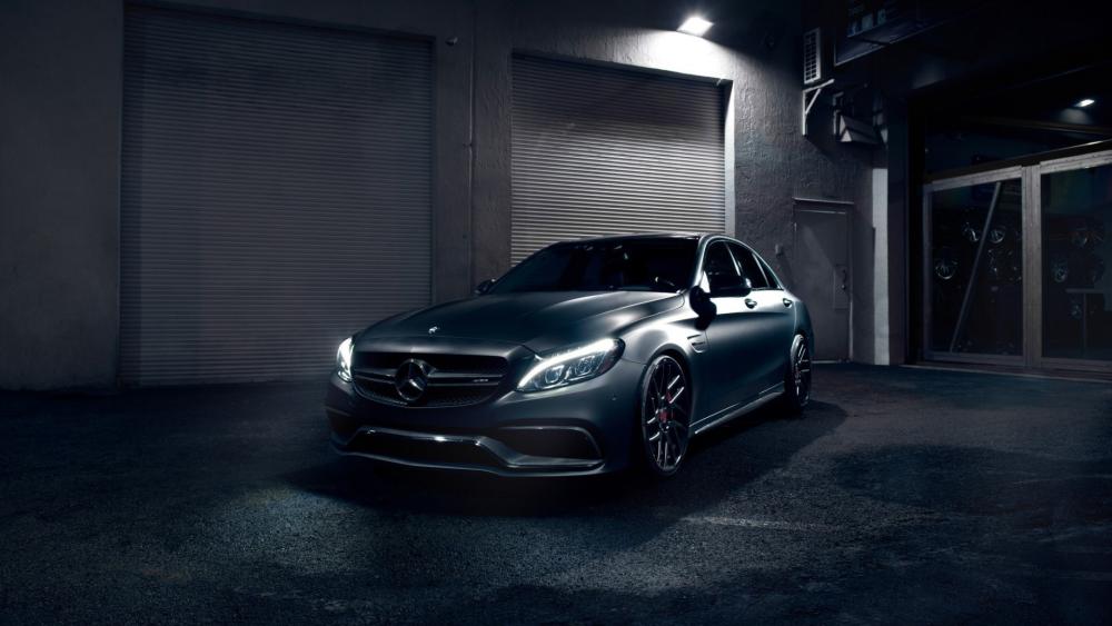 Midnight Elegance Mercedes-Benz C-Class Under Urban Lights wallpaper