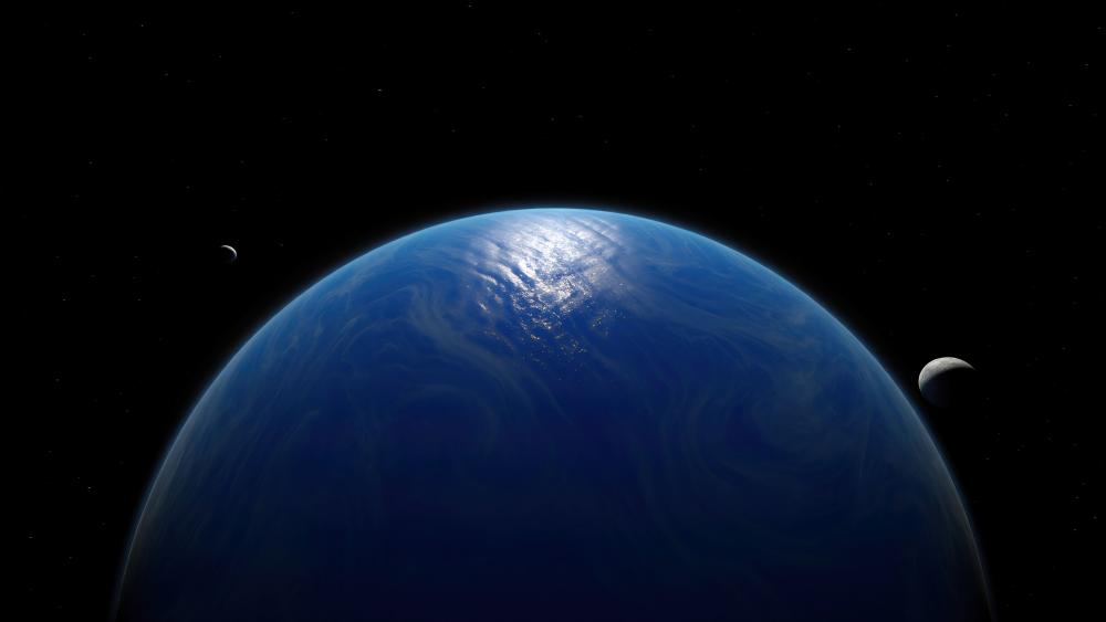Ocean Planet with Twin Moons in Deep Space 5K wallpaper