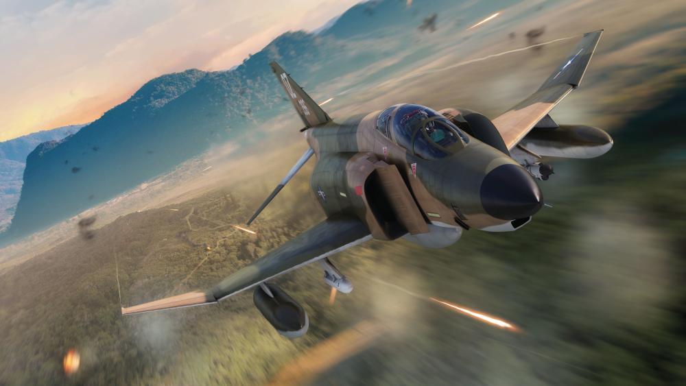 McDonnell Douglas F–4 Phantom II Roaring Low Over Mountain Valleys wallpaper