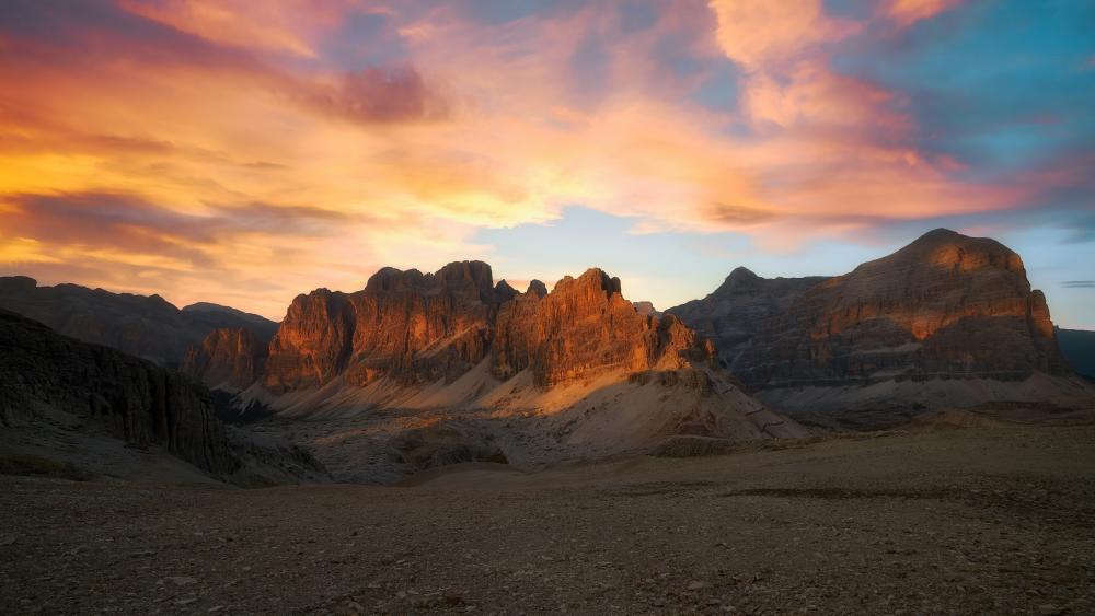 Sunset Glow Over the Dolomites Peaks in Italy 5K Nature Wallpaper wallpaper