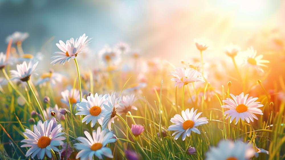 Sunlit Spring Daisies Across a Dreamy Meadow in 4K wallpaper
