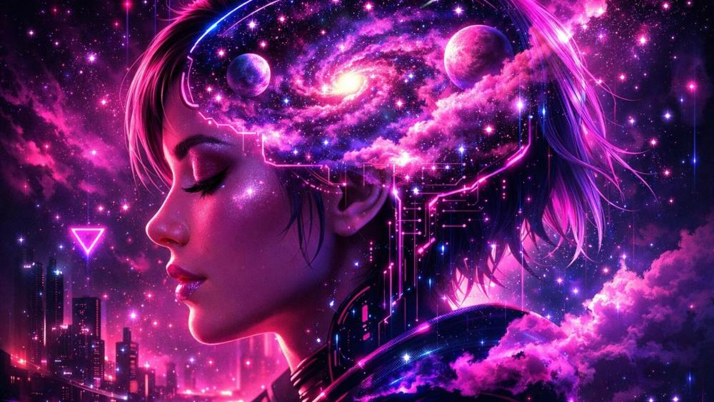 Neon Pink Dreamscape Where a Cosmic Mind Awakens wallpaper