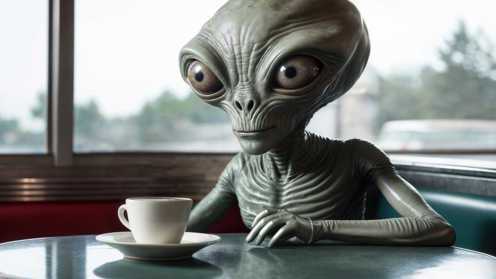 Quiet Visitor at the Roadside Diner in Distant Starlight wallpaper