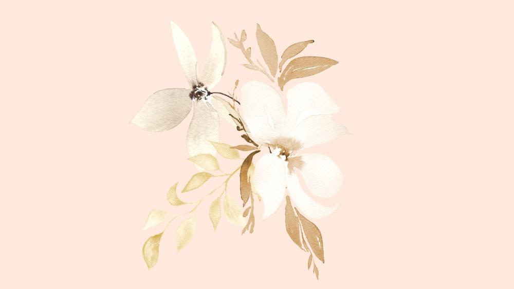 Soft Pastel Magnolia Illustration on Blush Background wallpaper