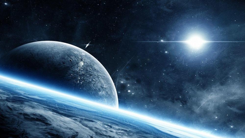 Azure Dawn Over an Earthlike World in Deep Space wallpaper
