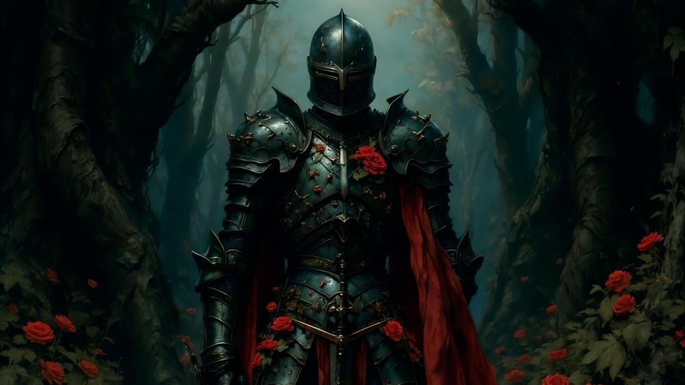 Gothic Knight of the Enchanted Thorns in a Fallen Kingdom Forest wallpaper