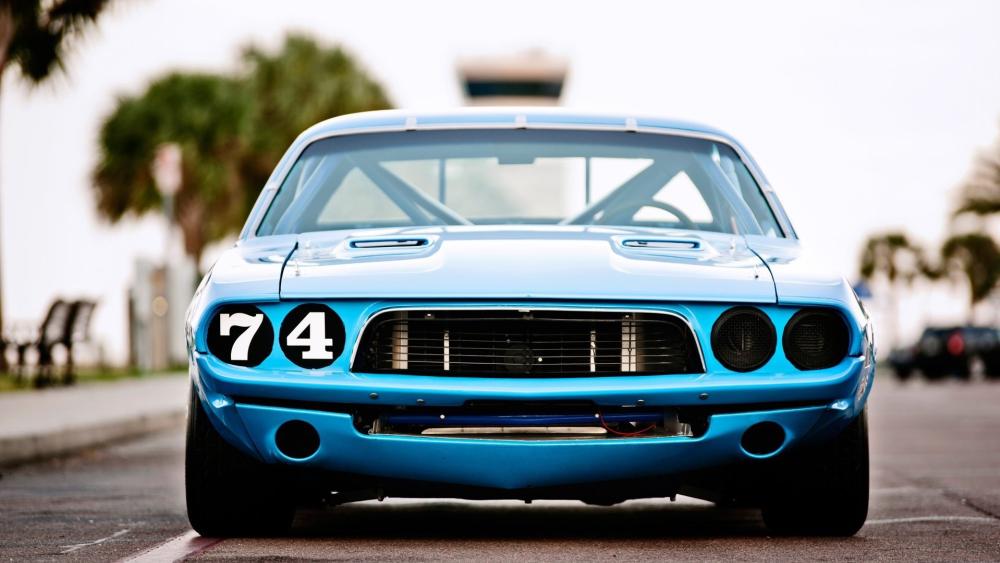 Blue 1974 Dodge Challenger Race Front View Wallpaper wallpaper