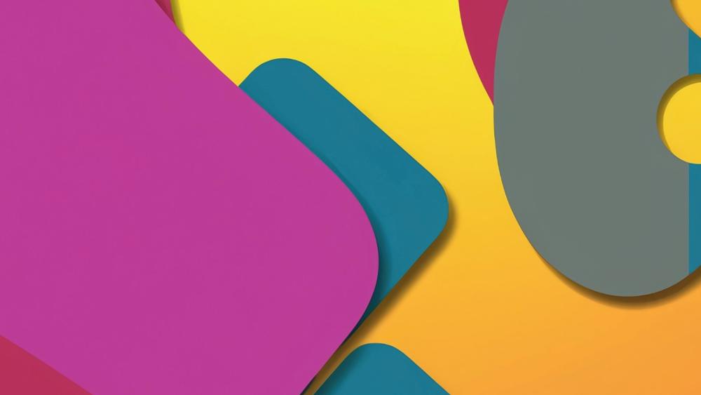 Vibrant Layered Material Shapes in Bold Modern Abstract Colors wallpaper